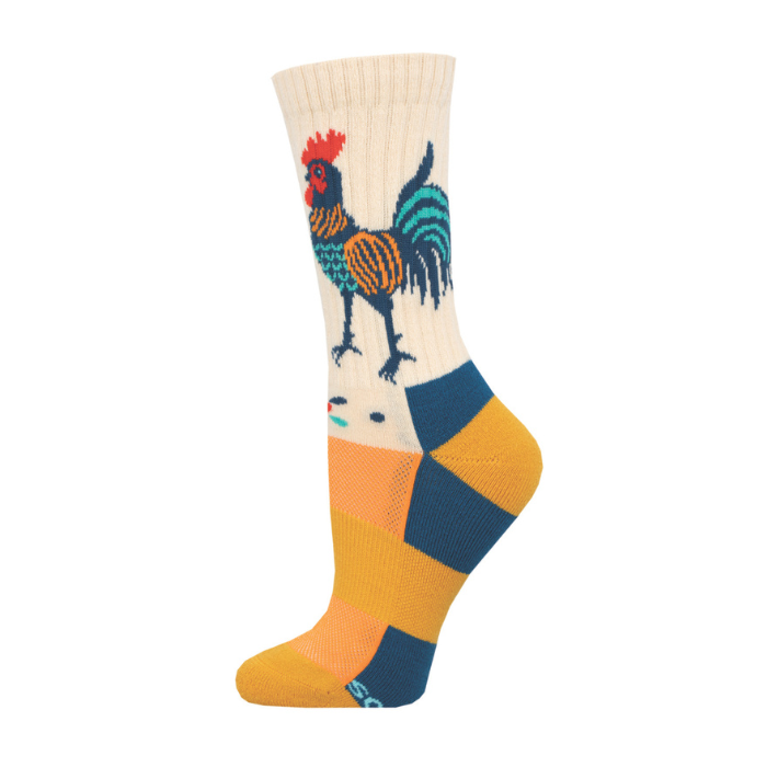 Compass Merino Socks, Folk Art Rooster, Unisex Size 6-9